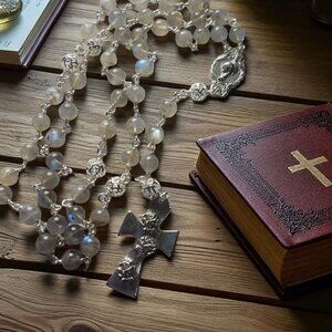 Rain of Roses Labradorite Rosary, Sterling Silver, Handcrafted